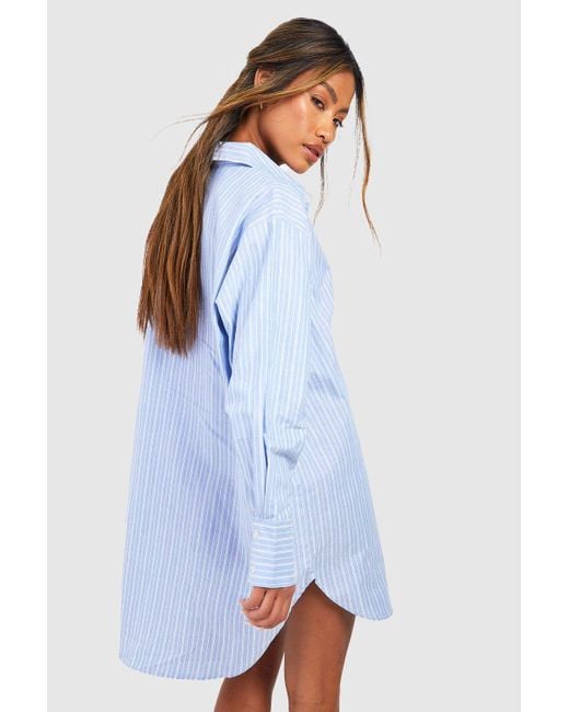 Boohoo White Cotton Stripe Oversized Pajama Night Shirt