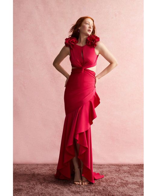 Coast Red Alexandra Gallagher Maxi Dress With Ruffle Shoulders