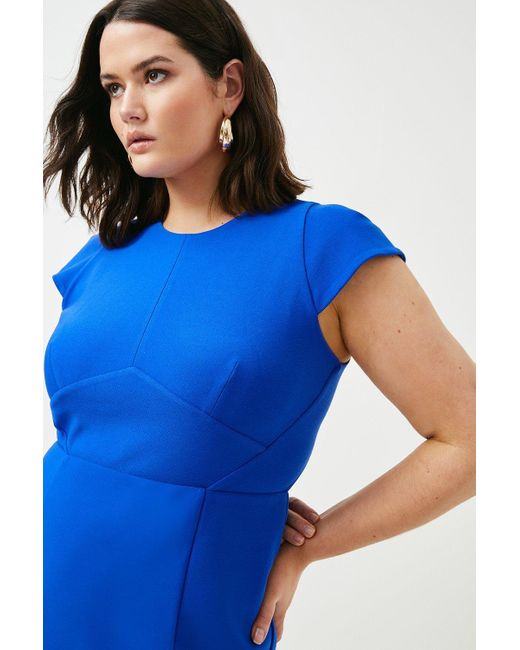 Karen Millen Blue Plus Size Figure Form Cap Sleeve Woven Dress