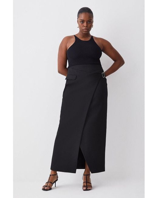 Karen Millen Black Plus Compact Stretch Wrap Midiaxi Skirt
