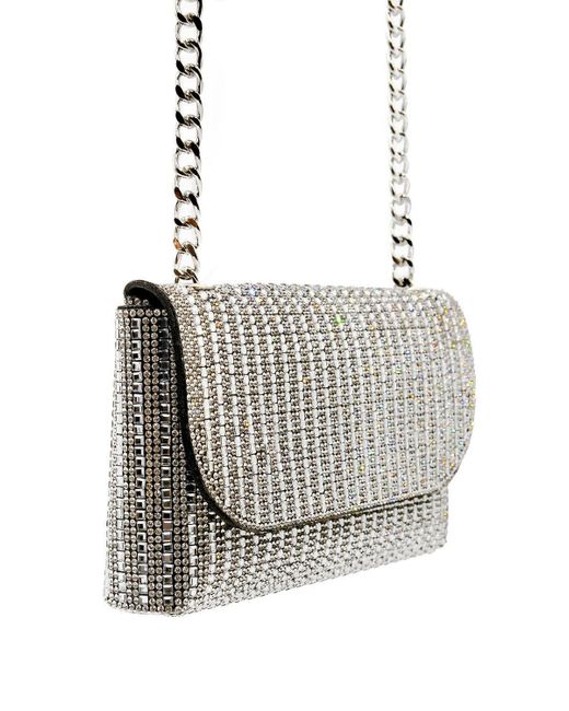 Where's That From White 'malia' Diamante Crystal Chain Shoulder Bag In Silver
