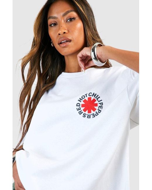 Boohoo White Red Hot Chili Peppers Oversized License Band T-shirt