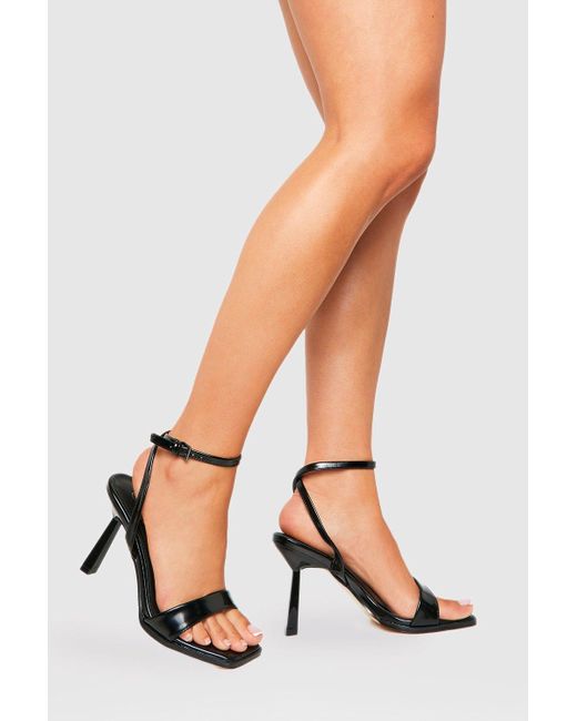 Boohoo Black Wide Width Square Toe Barely There Heels