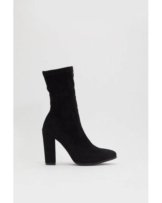 Nasty Gal Black Fitted Faux Suede Sock Boots