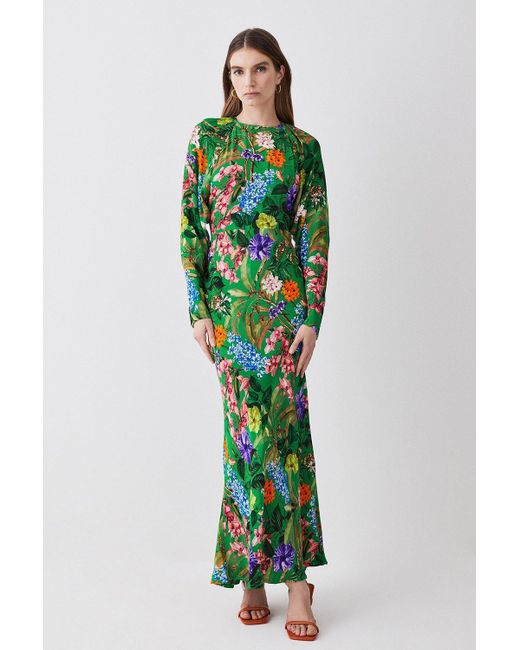 Karen Millen Green Spring Floral Batwing Midi Dress