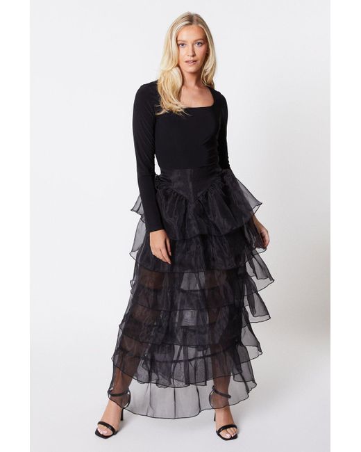 Dorothy Perkins Black Organza Tiered Midi Skirt