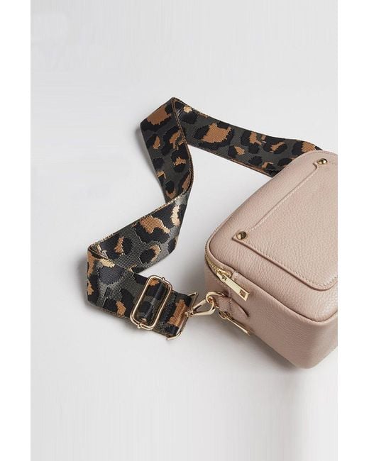 Betsy & Floss Pink Crossbody Bag With Dark Leopard Print Strap