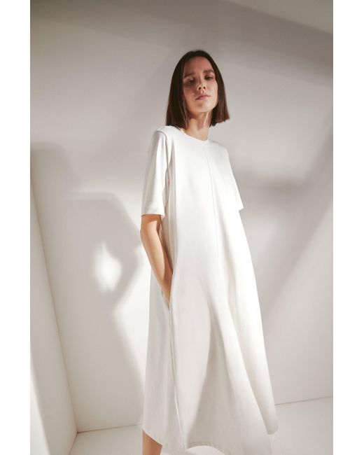 Warehouse White Premium Cotton Trapeze Midi Dress