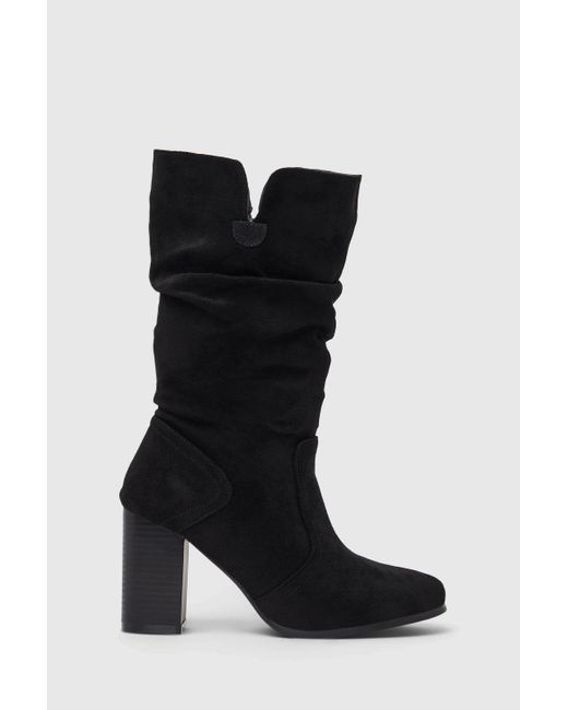 Oasis Black Ruched Calf Boots