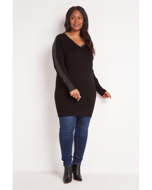 Wallis Curve Black Crystal Embellished Sleeve V Neck Dress