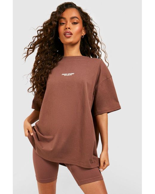 Boohoo Brown Dsgn Studio Sports Embroidered Oversized T-shirt