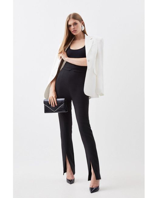 Karen Millen Black Petite Compact Stretch Tailored High Rise Split Hem Trouser