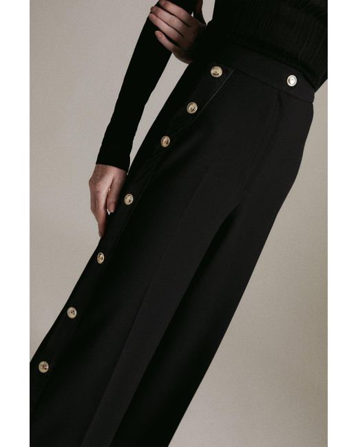 Karen Millen Black Compact Stretch Button Cropped Trouser