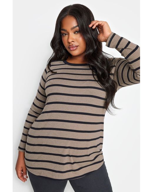 Yours Brown Stripe Long Sleeve Top