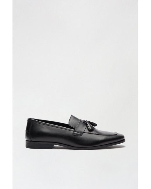 Burton White Black Leather Tassel Loafers for men