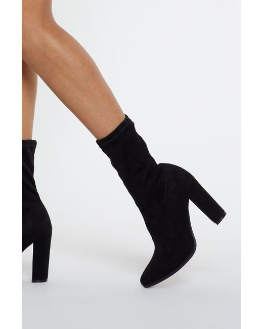 Nasty Gal Black Fitted Faux Suede Sock Boots