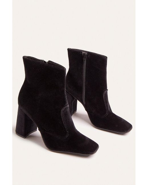 Oasis Black Heeled Square Toe Ankle Boot