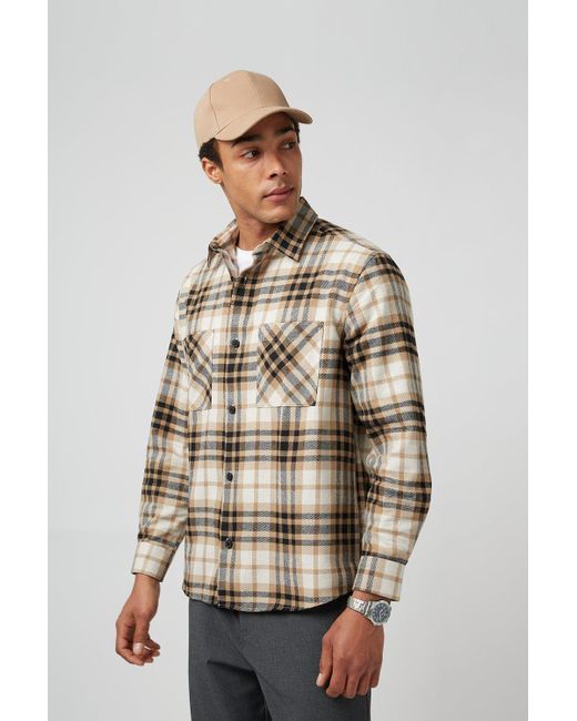 Burton Natural Relaxed Fit Camel Check Overshirt for men