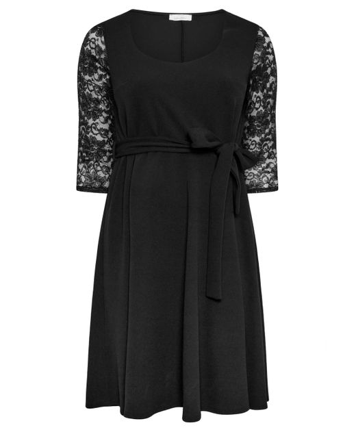 Yours Black Lace Sleeve Skater Dress