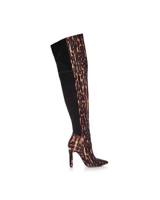 Moda In Pelle Black 'viramoda' Textured Animal Print Over The Knee Boots