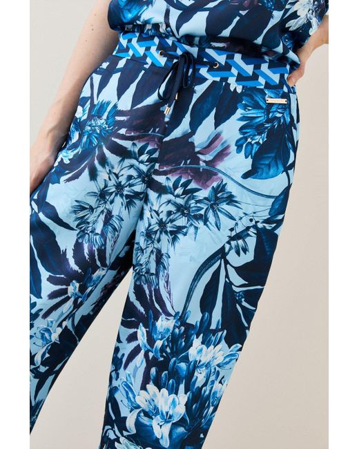 Karen Millen Blue Tropical Geo Satin Nightwear Trouser