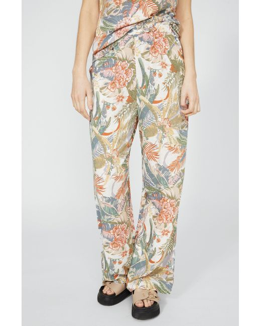 Mantaray Natural Leafy Floral Print Soft Co-ord Trouser