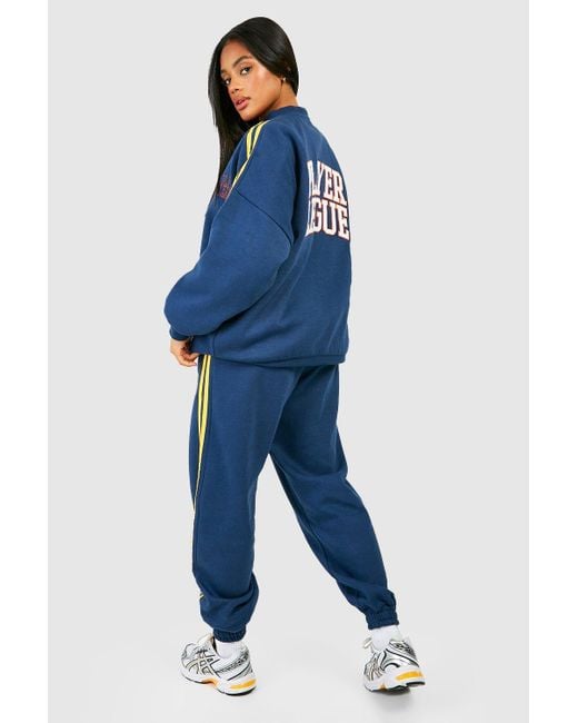 Boohoo Blue Towelling Applique Slogan Sweatshirt Tracksuit