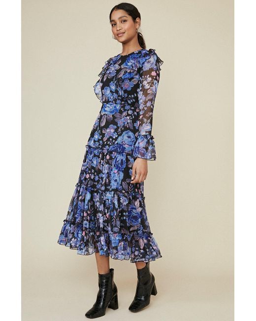 Oasis Blue Bloom Print Midi Dress