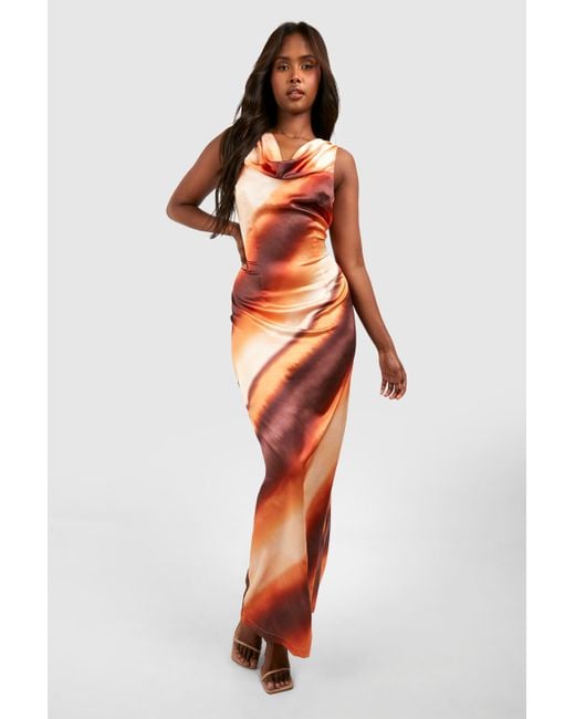 Boohoo Orange Ombre Cowl Maxi Slip Dress