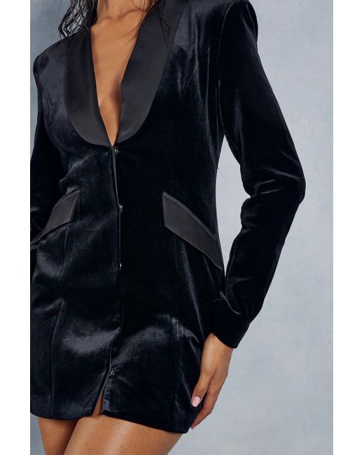 MissPap Black Tailored Velvet Blazer Dress