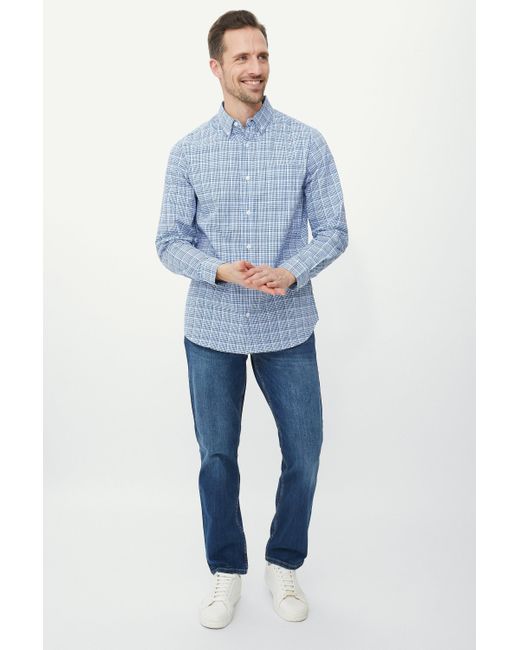 MAINE Long Sleeve Blue Over Check Poplin Shirt for men