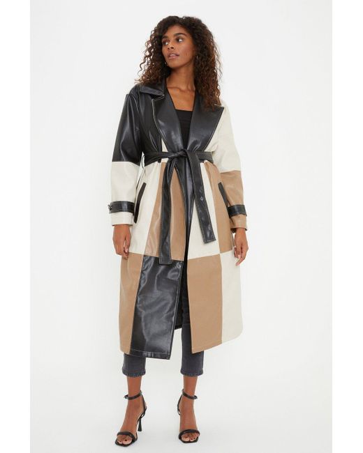 Dorothy Perkins Multicolor Faux Leather Patchwork Trench Coat
