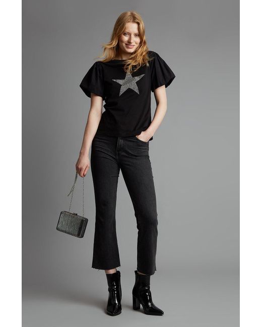 Dorothy Perkins Black Sequin Star Puff Sleeve T-shirt