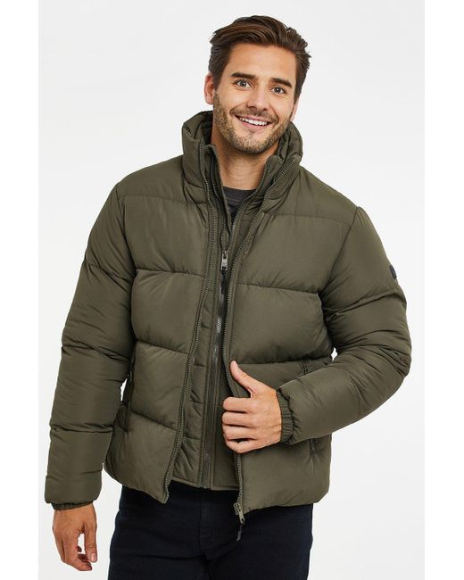 Threadbare Green 'sapporo' Showerproof Mock Layer Puffer Jacket for men