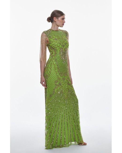 Karen Millen Green Petite Crystal Embellished Maxi Dress