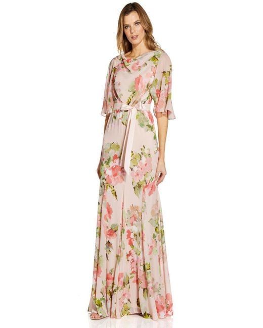 Adrianna Papell Multicolor Floral Chiffon Gown