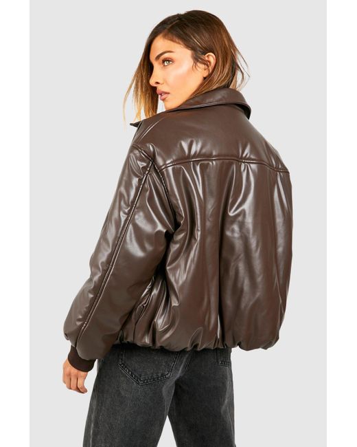 Boohoo Black Padded Faux Leather Bomber Jacket