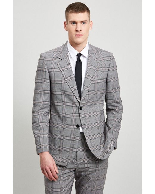 Burton Gray Relaxed Fit Grey Retro Check Suit Jacket for men