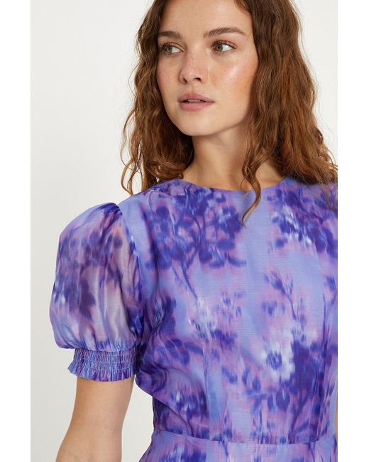 Oasis Purple Tonal Blurred Floral Organza Skater Dress