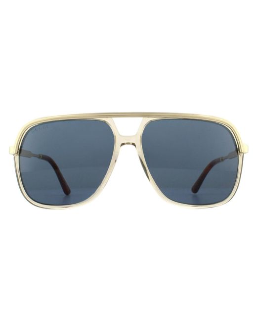 Gucci Aviator Gold With Light Brown Crystal Blue Sunglasses for men