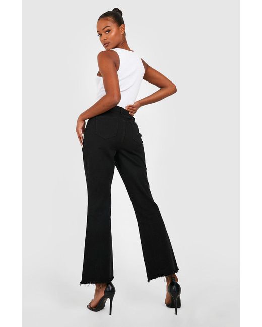 Boohoo Tall High Rise Frayed Hem Kick Flare Jeans in White Lyst UK
