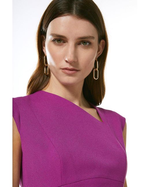 Karen Millen Purple Structured Crepe Asymmetric Tuck Detail Midi Dress