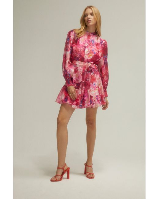 Oasis Red X Tipperleyhill Painted Floral Mini Shirt Dress