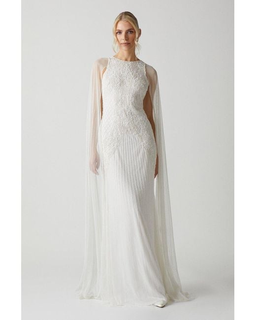 Coast White Premium Embellished Wedding Dress With Cape Sleeves