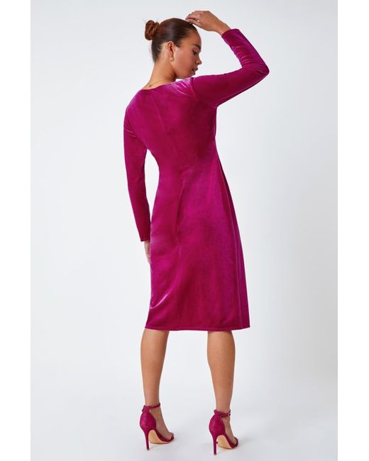 Roman Purple Petite Velvet Knot Detail Stretch Dress