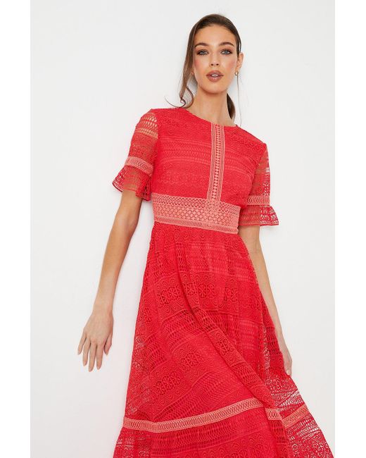 Coast Red Lace Trim Detail Midi Dress