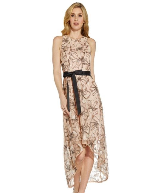 Adrianna Papell Natural High Low Sequin Dress