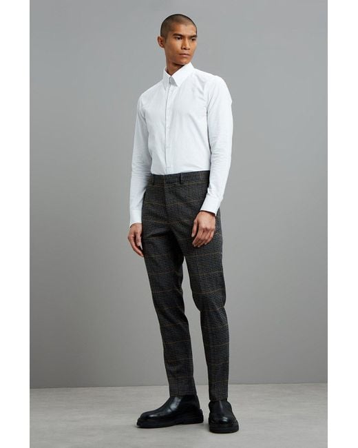 Burton Gray Slim Fit Grey Saddle Check Suit Trousers for men