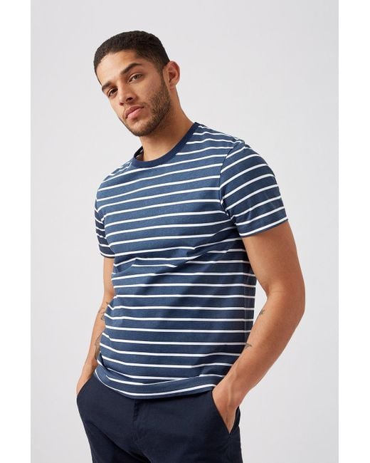 Burton Blue Navy And White Horizontal Striped T Shirt for men