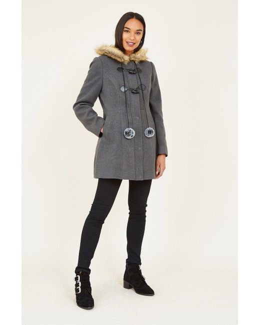 Yumi' Gray Grey Hooded Duffle Coat